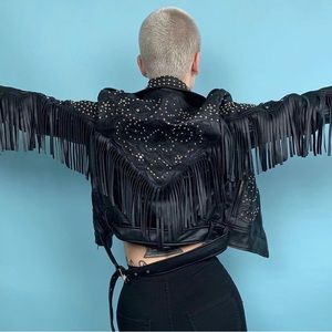 MOVING SALE MAKE OFFER Azalea Wang pleather studded fringe moto jacket